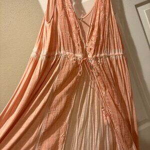 Free People Crochet embroidery Tie/Button Long Maxi Dress/Cover Up - Medium